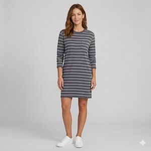 ATM Anthony Thomas Melillo Striped Pima Cotton Long Sleeve T-Shirt Dress Grey M